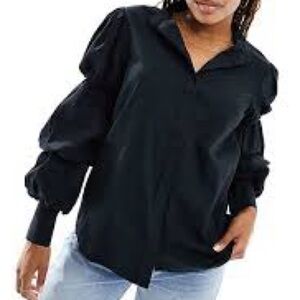 Y.A.S Black Tiered Puff Sleeve Blouse Size M